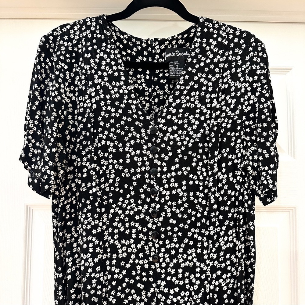 Jamie Brooke Vintage Black Floral Wide Leg Jumpsuit black white sz Medium - Picture 3 of 6